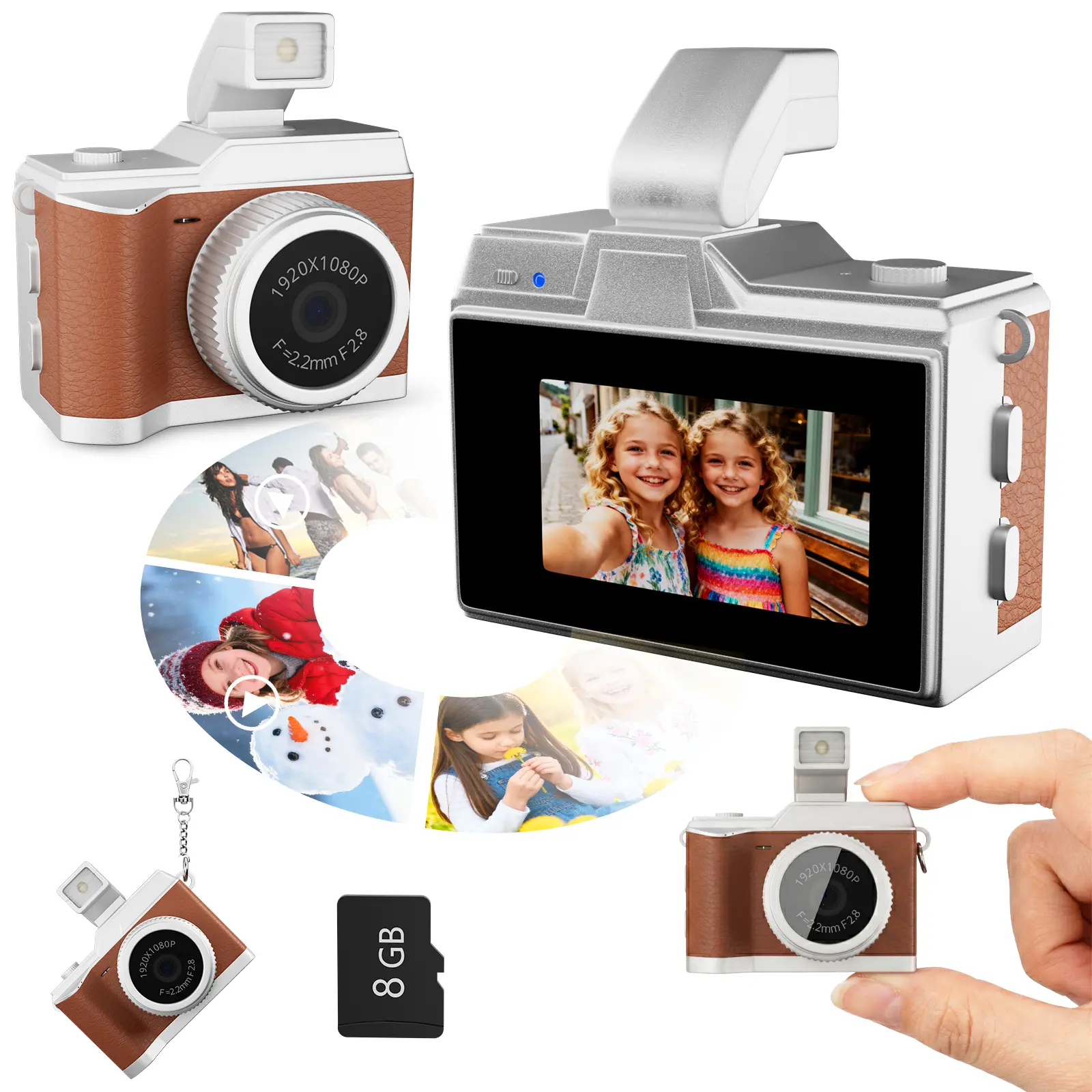 Mini Keychain Camera,Retro 1080P Pocket Camera 8GB Card Ultra-Portable Tiny Video Recorder 6 Filters Small Vintage Bag Charm Travel Study Camping Party Snap Collectible Gift Kids Teens Adult Beginner