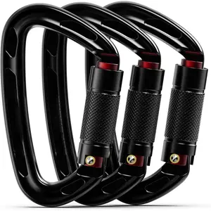 25KN Auto Locking Climbing Carabiner Clips, Twist Lock, and Heavy Duty Carabiners for Rock Climbing, Rappelling, and Mountaineering, D Shaped