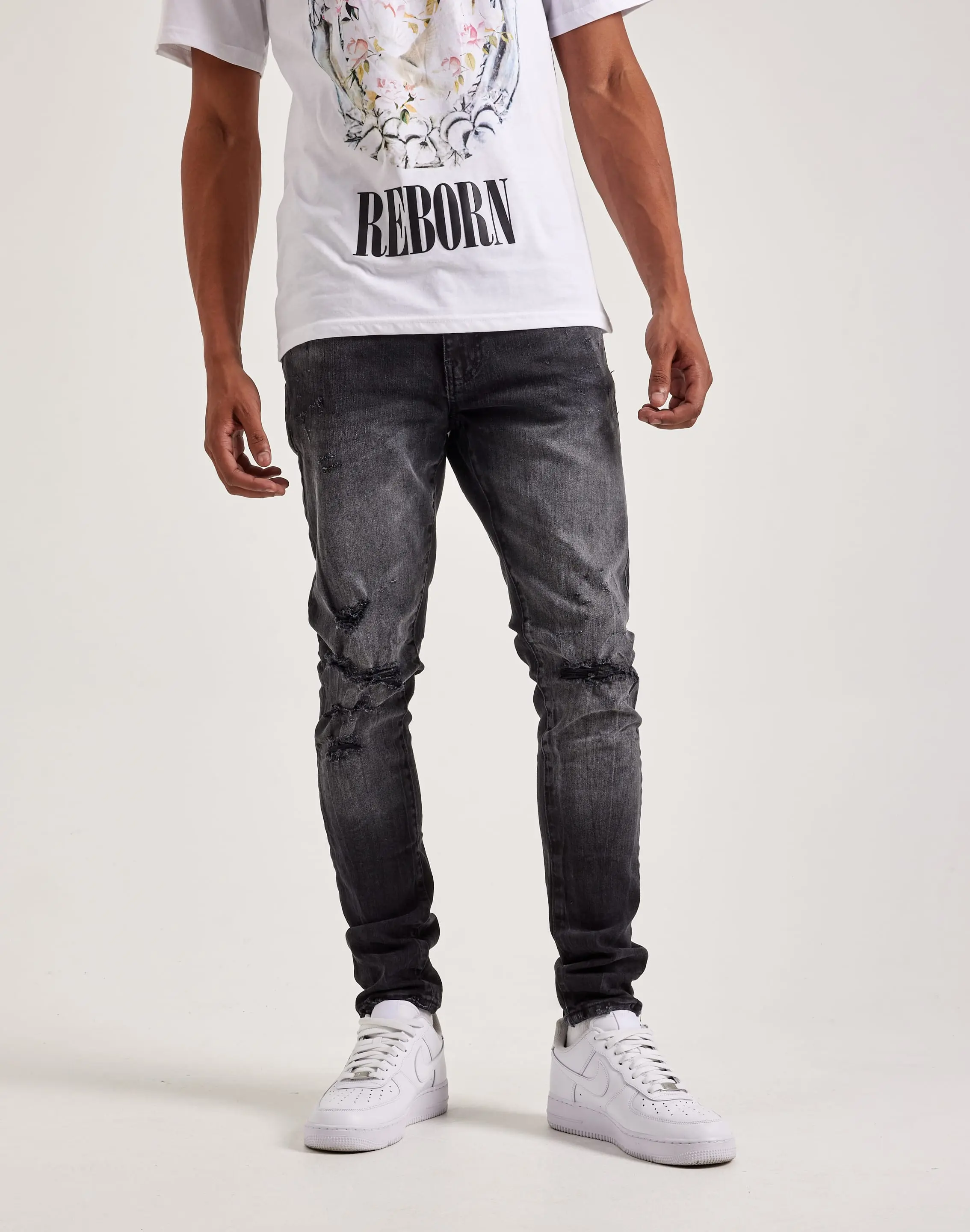 Mens Jordan Craig Basic Slim Sean Distressed Denim Jeans