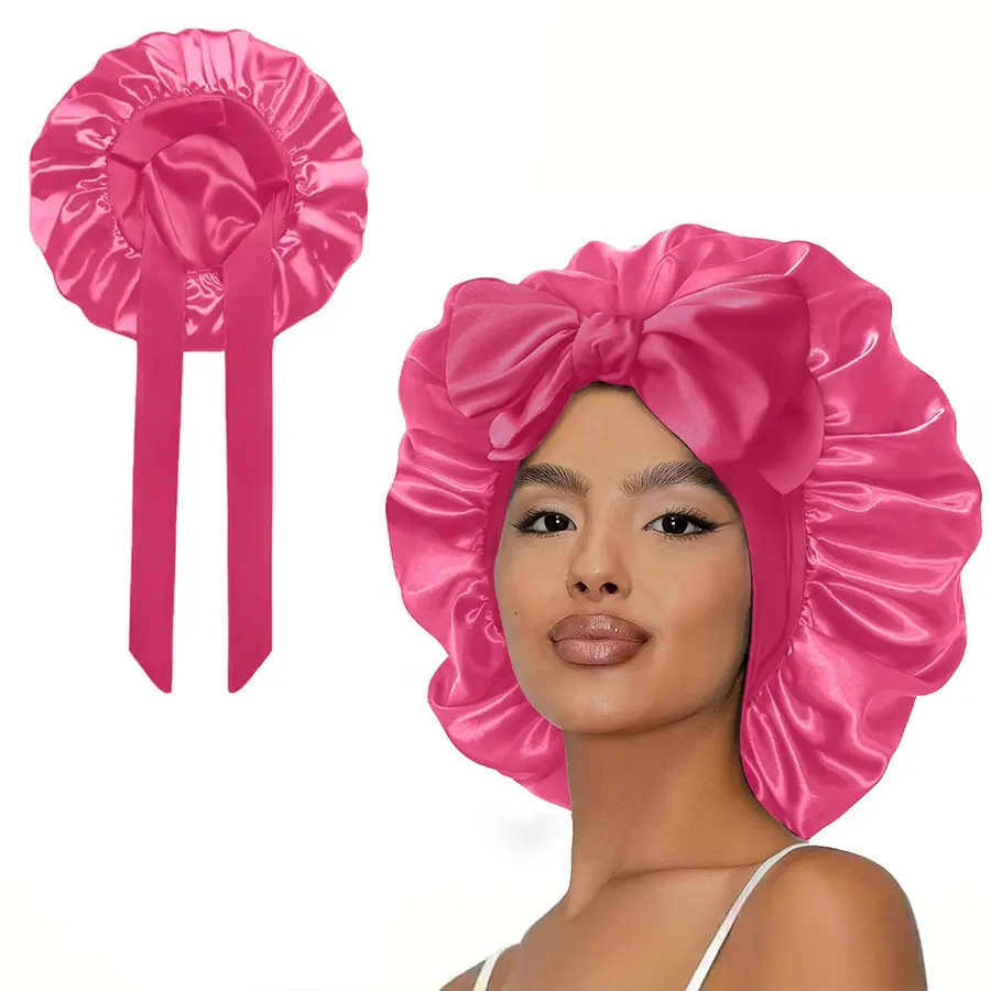 Satin Bonnet Silk Bonnet for Sleeping Double Layer Satin Lined Hair Bonnet with Adjustable Silk Bonnet with Elastic Tie Band for Women, Sleep Bonnets, Heatless Curling Set, Heatless Styling Tool, Hair Wrap Cap, Hair Care Wrap, Heatless Curls Overnight