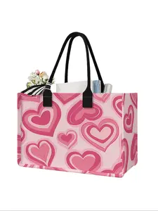 Heart Pattern Large Capacity Storage Bag, Durable Handles, Space-Saving Multi-Purpose Organizer for School Travel Shopping