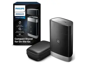 Philips Norelco Compact Portable Men's Travel Electric Wet & Dry Facial Shaver, Rechargeable for On-The-Go, 2 Month Battery Life on 1 Charge, Waterproof, with Travel Case & Protective Cap, PQ888/81