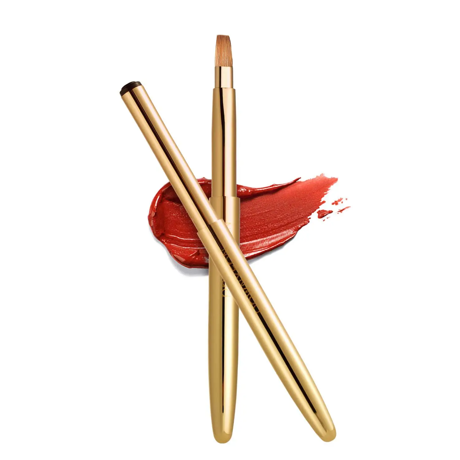 Retractable Lip Brush with Cap, 11.5cm Handmade Dust Proof Travel Applicator with Marten Hair Bristles for Lipstick, Gloss & Halloween Makeup, Exquisite Workmanship, Flawless Lip Finish, Single Item, Long Firm Flat Bristles, Makeup Lovers, Stick Form, Pus