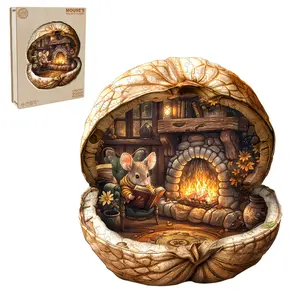 Mouse's Walnut House Wooden Jigsaw Puzzle for Adults and Kids Unique Shape Animal Wood Puzzles Challenging Puzzle, Family Game Creative Gifts，Laser-Cut Durable HDF Wood Puzzle Fun