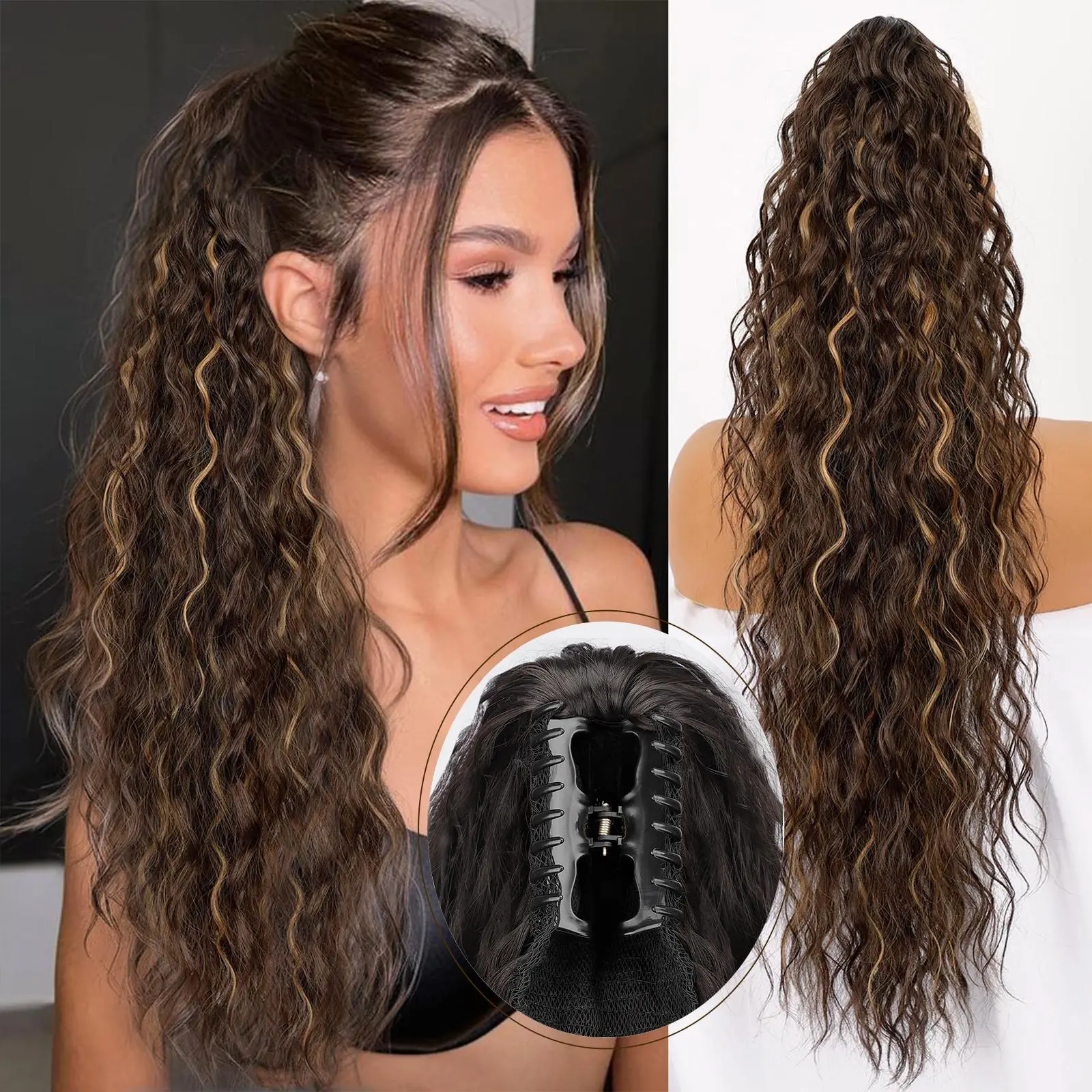 Chocolate Brown with Caramel Blonde Claw clip Pony