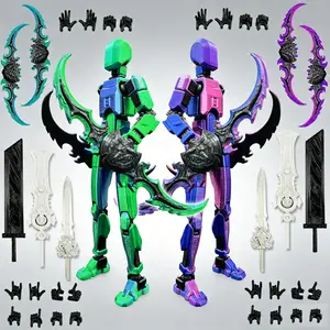 2-Pack Articulated T13 Action Figures with Dual Swords - Posable 3D Printed Robot Toys with Custom Hands & Weapons DIY Toys