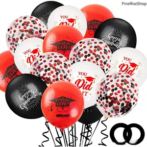 PineRiseShop 16 Pcs 12 Inch Black Gold Graduation Themed Latex Balloons Confetti Filled Decorative Set for Outdoor Events Sports Camping Gatherings
