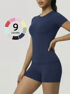 Women's Sporty Fitness Slim-Fit Shorts Sleeve Set, Sweat Suit, Comfortable Gym Wear, Ideal for Workout & Daily Use, Stylish Athletic, Workout Sets Women, Workout Summer Clothes