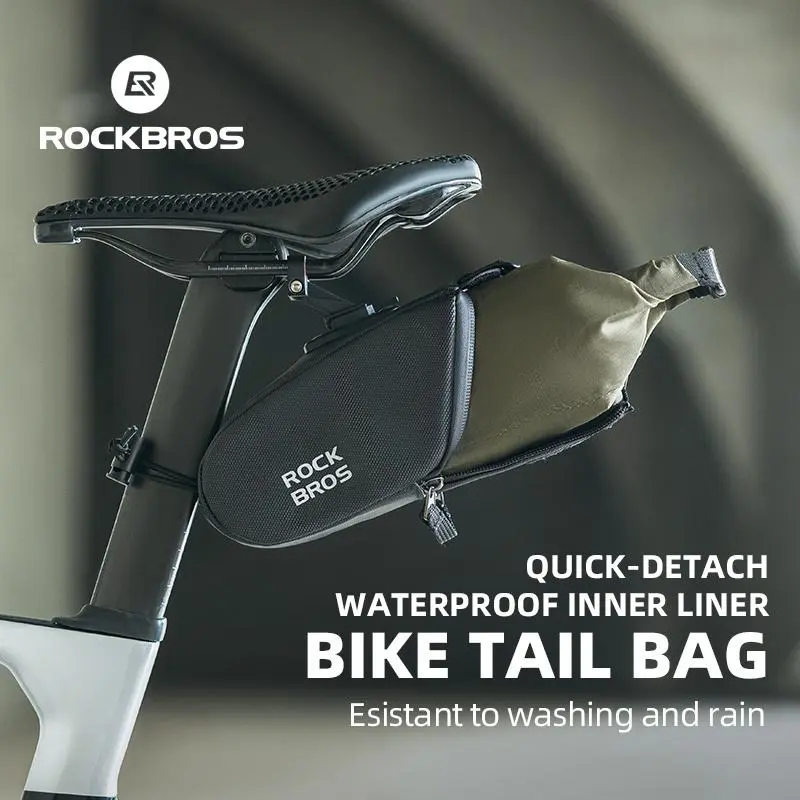 ROCKBROS Bike Saddle Bag Separating Expandable Waterproof Big Capacity Bike Bag For MTB Road Bike Quick Release Bike Accessories 1.3L
