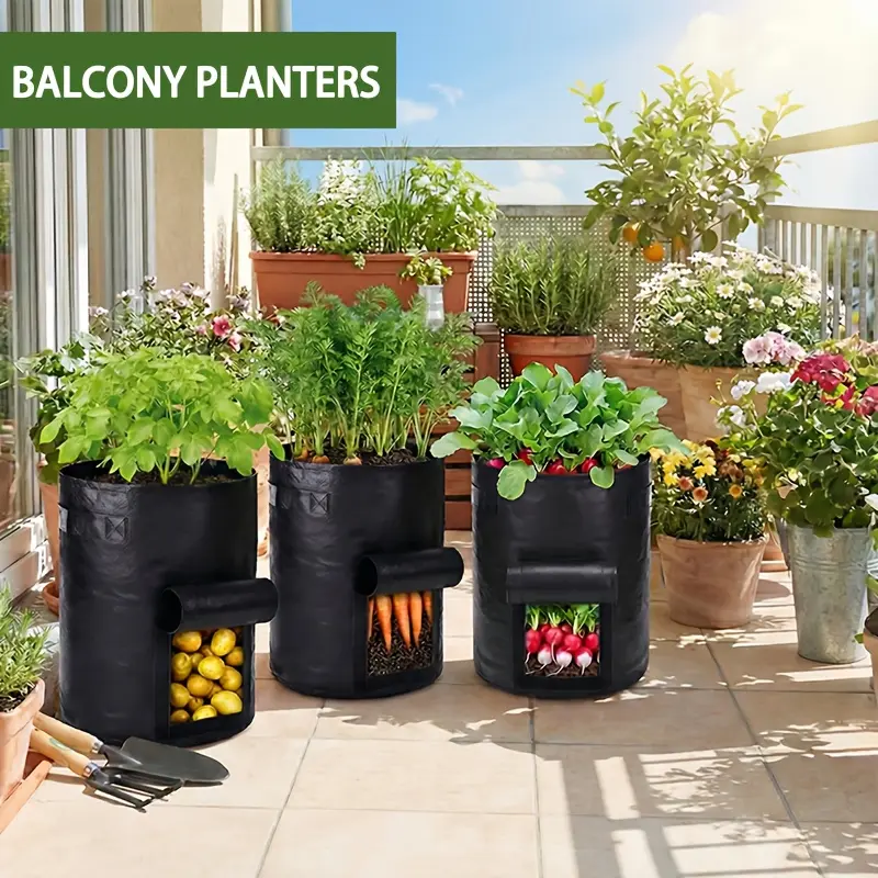5PCS Heavy-Duty Reusable Potato Grow Bags Set Pack - Breathable Non-Woven Gardening Vegetable Planters with Handles for Tomatoes, Carrots, Indoor/Outdoor Use (High Reusability)
