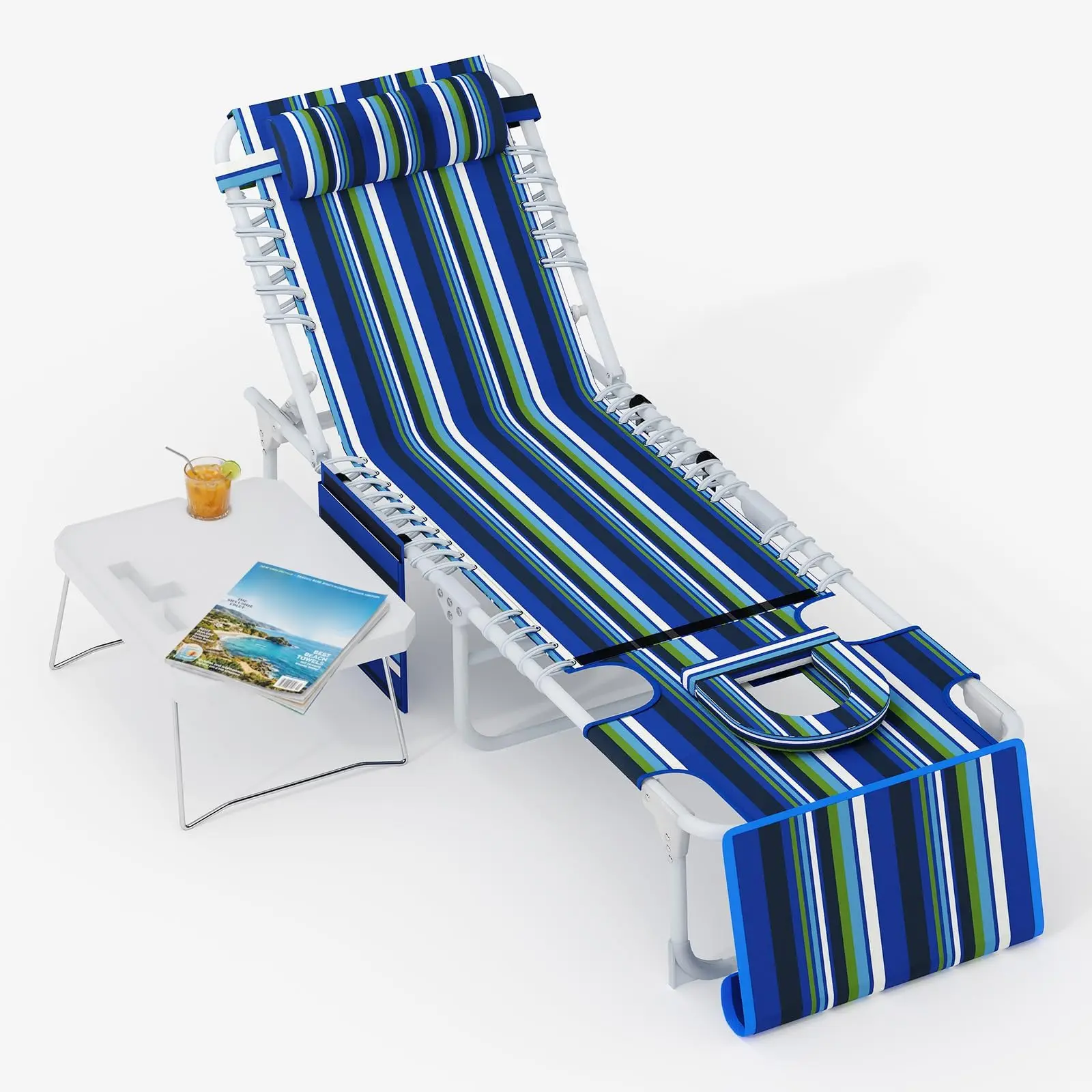 ☀️ 3-in-1 Outdoor Tanning Lounge – Face Hole, 5 Reclining Positions, Folding Side Table & Removable Pillow – 330lb Capacity for Beach, Pool or Garden 🏖️,summerwins Adjustable Sun Lounger