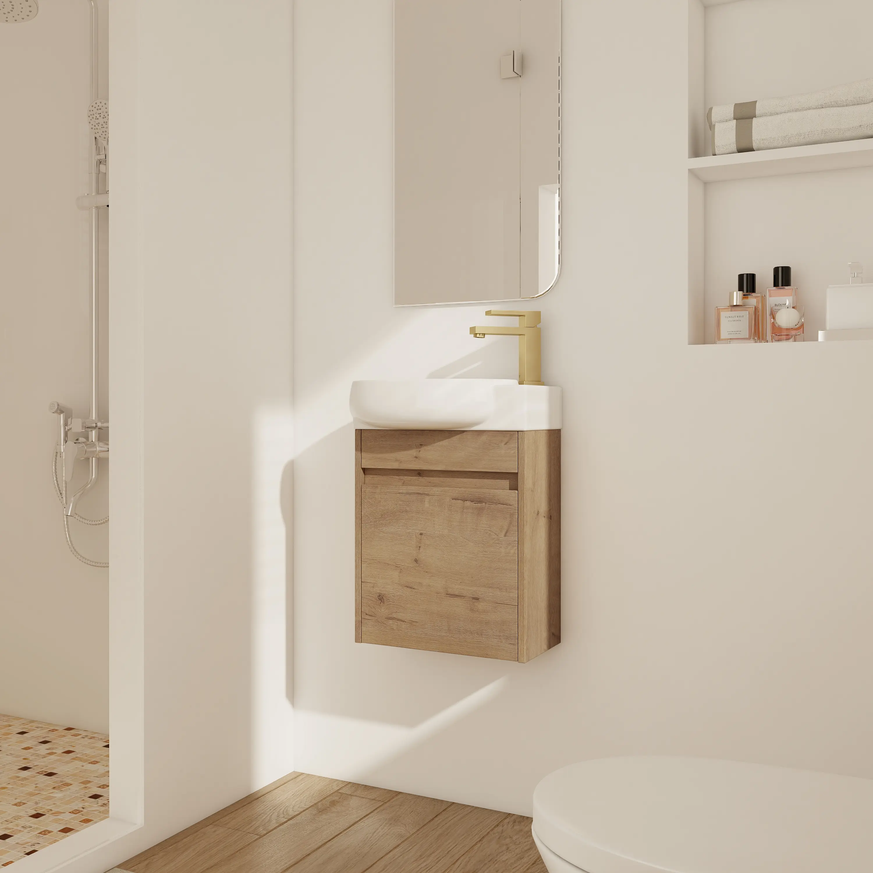 YYDS Mall 16-In Wall-Mounted Bathroom Vanity - Round Space-Saving Cabinet With Ceramic Sink, Soft-Close Doors, Handle, Durable Smooth & Beautiful Surface, Assembly Required For Small Bathrooms