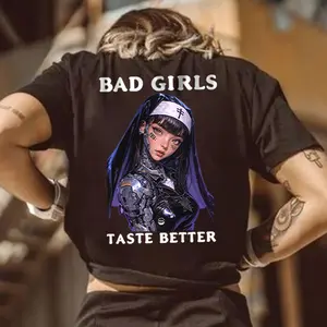 BAD GIRLS TASTE BETTER Cyber Nun Print Women's T-shirt
