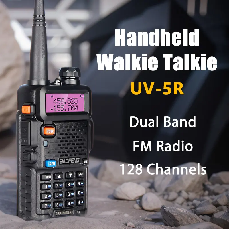 Baofeng UV-5R Portable Walkie Talkie - Plug-and-Play High-Power Audio Device for Fishing, Hiking, Camping, Work, with 128 Memory Channels, Large Battery, Long-Distance Communication, FM Radio, Multi-Band, LCD Display, Fast Type-C Charging, LED Light