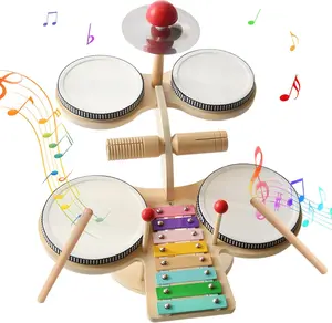 Wooden musical instruments suitable for children aged 1-3, percussion instrument baby drum set xylophone, Montessori educational music toys, gifts for girls and boys aged 3 and up.