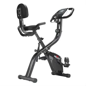 RELIFESPORTS 3-in-1 Folding Exercise Bike with 10-Level Magnetic Resistance & Adjustable Pedals for Home Gym Training - Indoor Cycling Bike with Resistance Bands & LCD Monitor