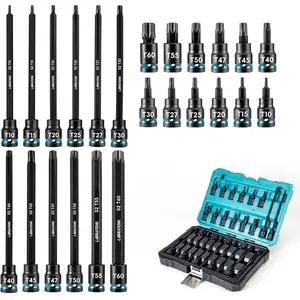 3/8" Drive Impact Torx Bit Socket Set, Extra Long Torx Socket, S2 Alloy Steel Star Bit Sockets, 24PCS Torx Bit Set, Impact Torx Bit Set, T10-T60, 2in&6in Long Torx Bit Set, Blow Molded Box