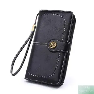 Women's Retro Waxed Leather Clutch Wristlet Wallet - RFID Blocking, Long Zipper, Multi-Pocket Durable Pouch with Cutouts, 2026 Sleek Daily Commuting Essential