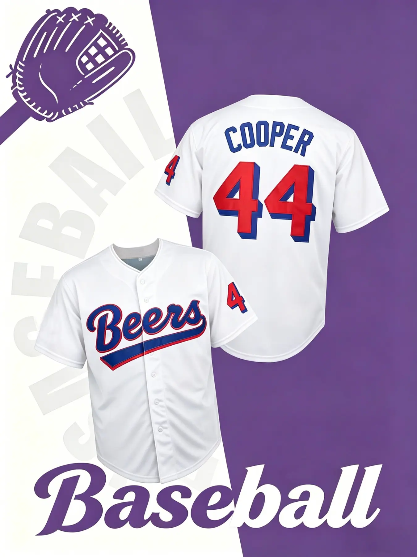Baseball Jersey Size 44, Quick-Dry Short Sleeve, High-Quality Experience, Loose-Fit Casual Style for Spring & Fall, Graphic Baseball Jersey, Casual Sports Top