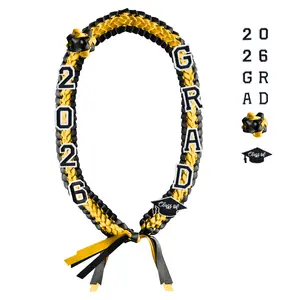 KUDOS Graduation Lei 2026 – Black & Yellow Ribbon Garland with Honor Cord & GRAD 2026 Sticker – Handmade Braided Graduation Necklace for Men & Women – High School College Ceremony