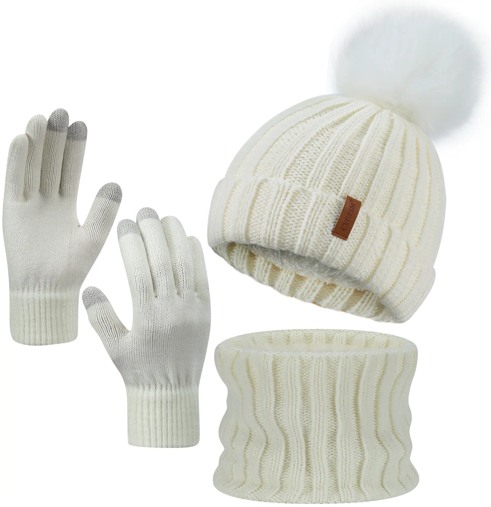 Winter Accessories Set for Women and Men – Soft Knit Beanie Hat, Matching Scarf and Touchscreen Gloves, Double-Layered Warm Fleece Interior, Stylish Cold Weather Outfit Set for Outdoor Activities & Holiday Presents