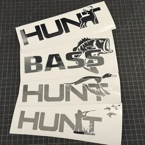 HUNT or BASS Outdoor Decals With Bass, Buck, Duck, Or Duck Blind 10 Inch Wide