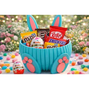 Reusable Easter Bunny Candy Holder Basket - Decorative Treat Container for Party Favors, Gift Option, Decoration