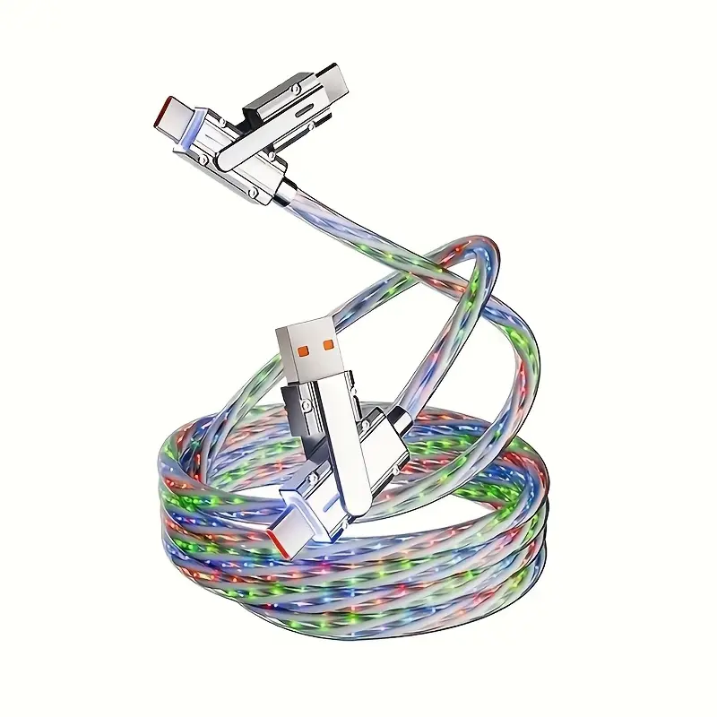 100W PD 4-in-1 LED-Lit USB Fast Charging Data Cable - Multi-Interface, Phone Compatible, Supports Fast Charge, Shine Feature, USB-TypeC/Lightning Connectors, 27W Charger for Cellphone Electronics, No Battery Needed