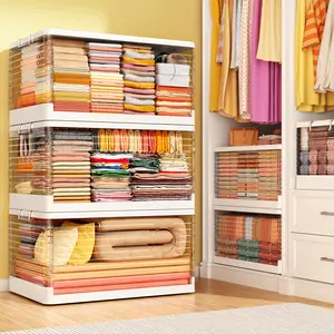 RaybeeFurniture Plastic Storage Bins with Lid, 1/2/3/4/5 Packs Collapsible Clear Storage Bins with Wheels, Stackable for Home Office, Kitchen&Outdoor Use