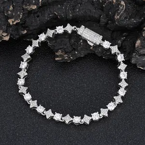 Men's 6mm Hip Hop Zircon Inlaid Cross Star Tennis Bracelet, High-End Artificial Gemstone Jewelry Accessory, Zircon Inlaid Bracelet