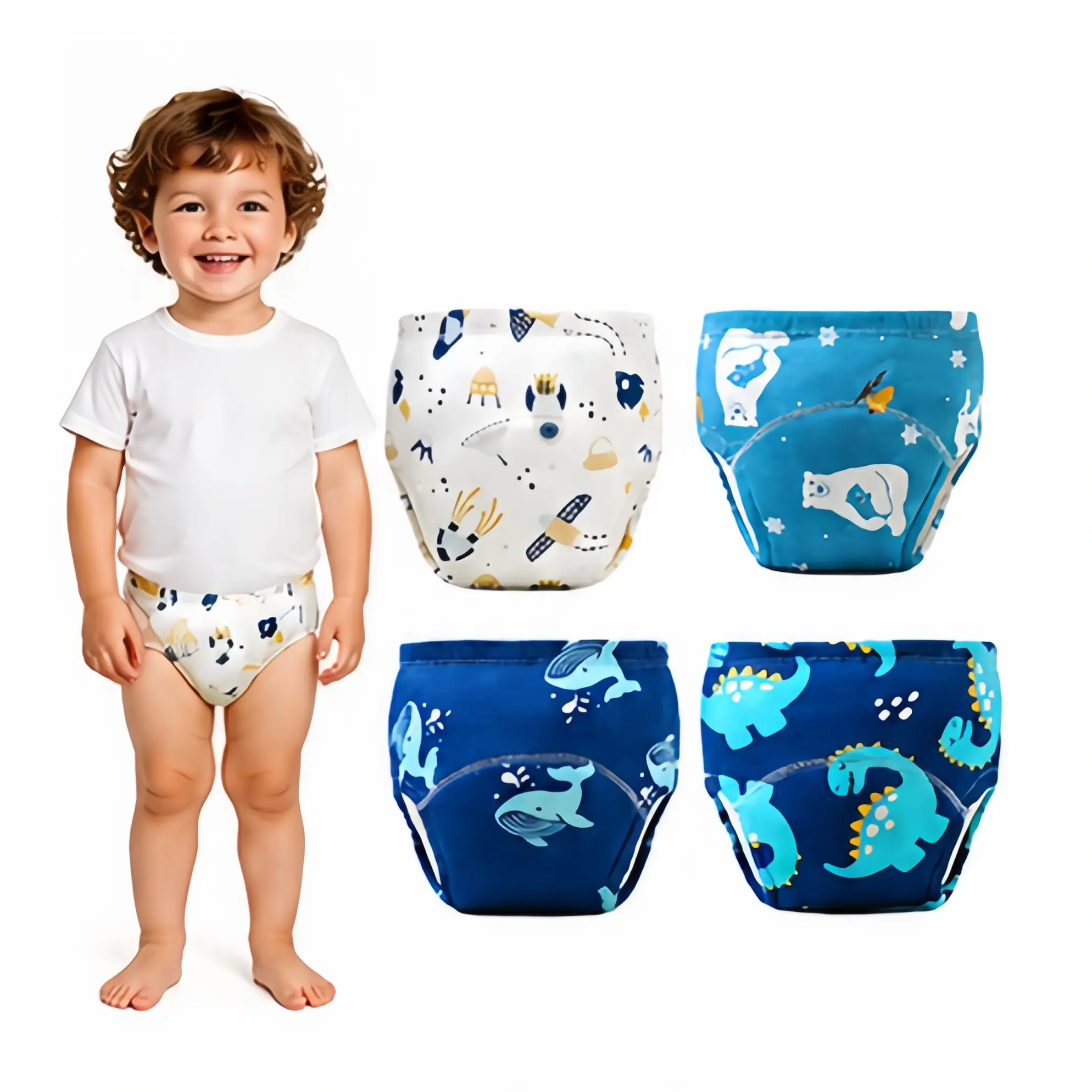 Unisex Baby Training Pants Soft Breathable 100% Cotton Potty Training Underwear for Toddlers Character-Printed Potty Training Pants, 6-Layer Absorbent, Leak-Proof & Reusable