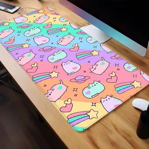 Cartoon Cute Cat Pattern Design Mouse Pad, 1 Count Rectangle Gaming Mouse Pad, Non-Slip Rubber Base Stitched Edge Desk Pad, Desk Accessories