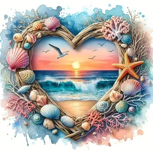 Love Beach Pattern Diamond Arts Colorful Painting Kit without Frame, DIY 5D Diamond Arts Crafts Kit, Wall Art Decorations for Home