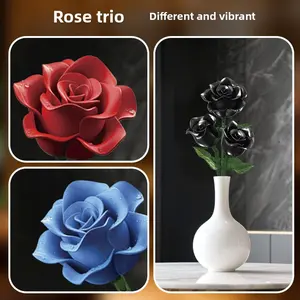 Lifelike Artificial Flower Bouquet Building Blocks DIY Kit, STEM Learning Toy, Gothic Botanical Home Decor, Gift for Kids, Realistic Fake Plant, Blue Rose (Flower Language Series)