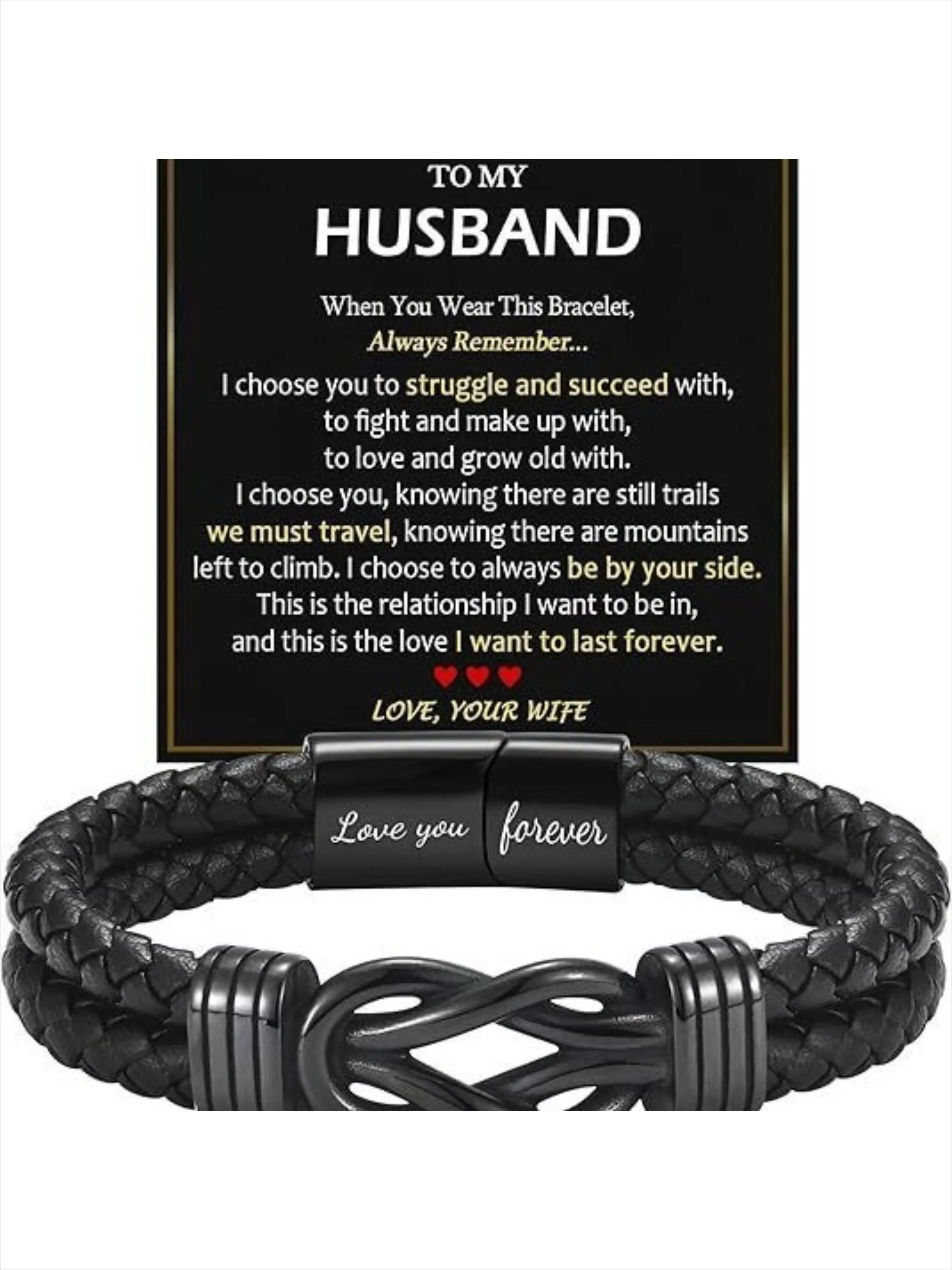 Infinity Knot Braided Leather & Stainless Steel Bracelet — High Quality Bracelet — Personalized Gift for My Husband/Dad/Son/Grandson — "Love You Forever" Bracelet — Meaningful Anniversary or Birthday Gift