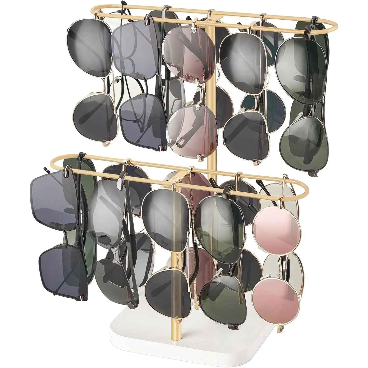 Sunglasses Organizer Glasses Holder Stand for 24 Pairs of Eyewear, 2 Tier Sunglass Storage Eyeglasses Display Rack Metal Frame with  Base for Table Desk Countertop Dresser Bedroom,