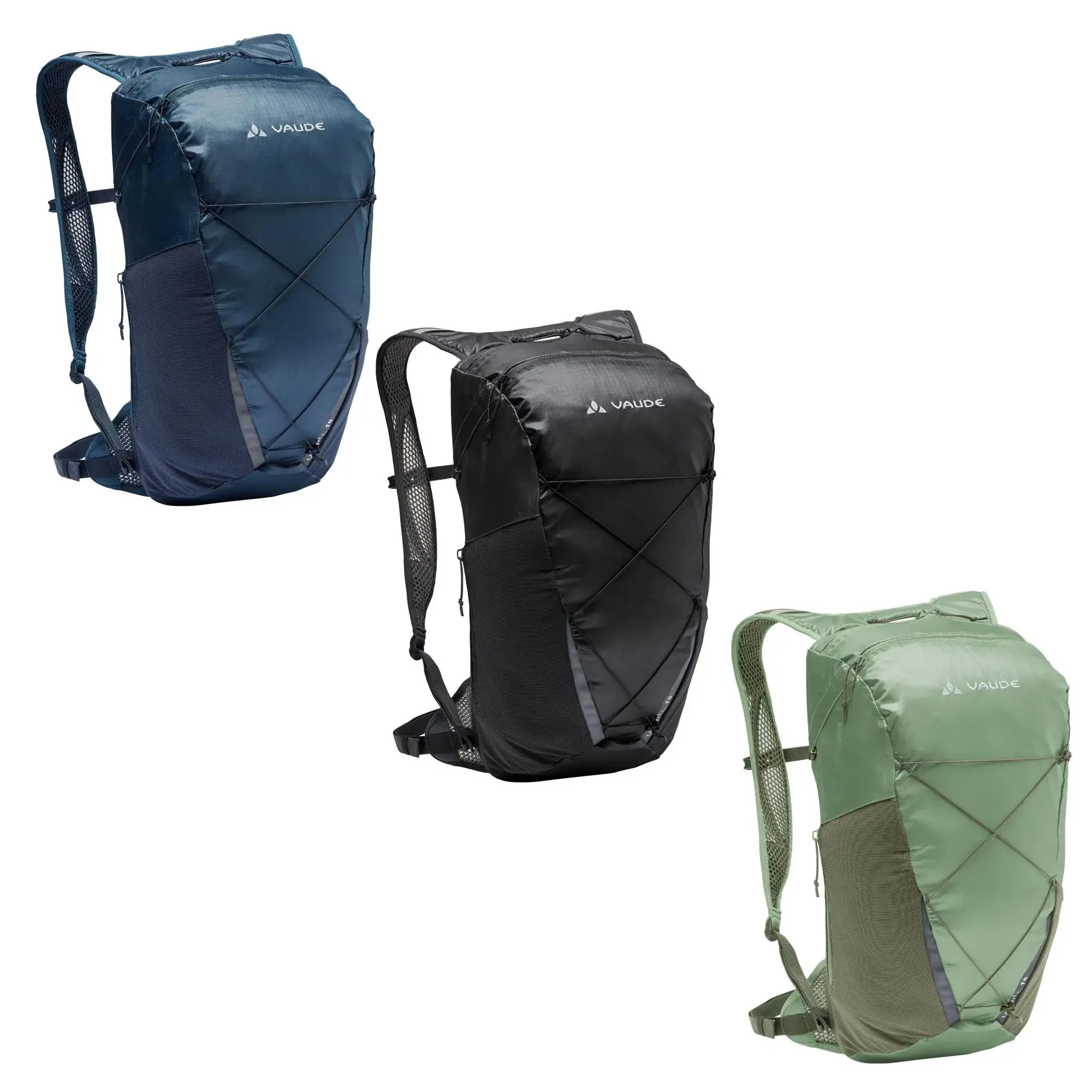 Vaude Uphill 16 Lightweight Recycled Content Backpack - Flat Mesh Pocket, Front Lacing, Triple Functionality, Zip Side Pocket for Sports, Outdoor Cycling Activities