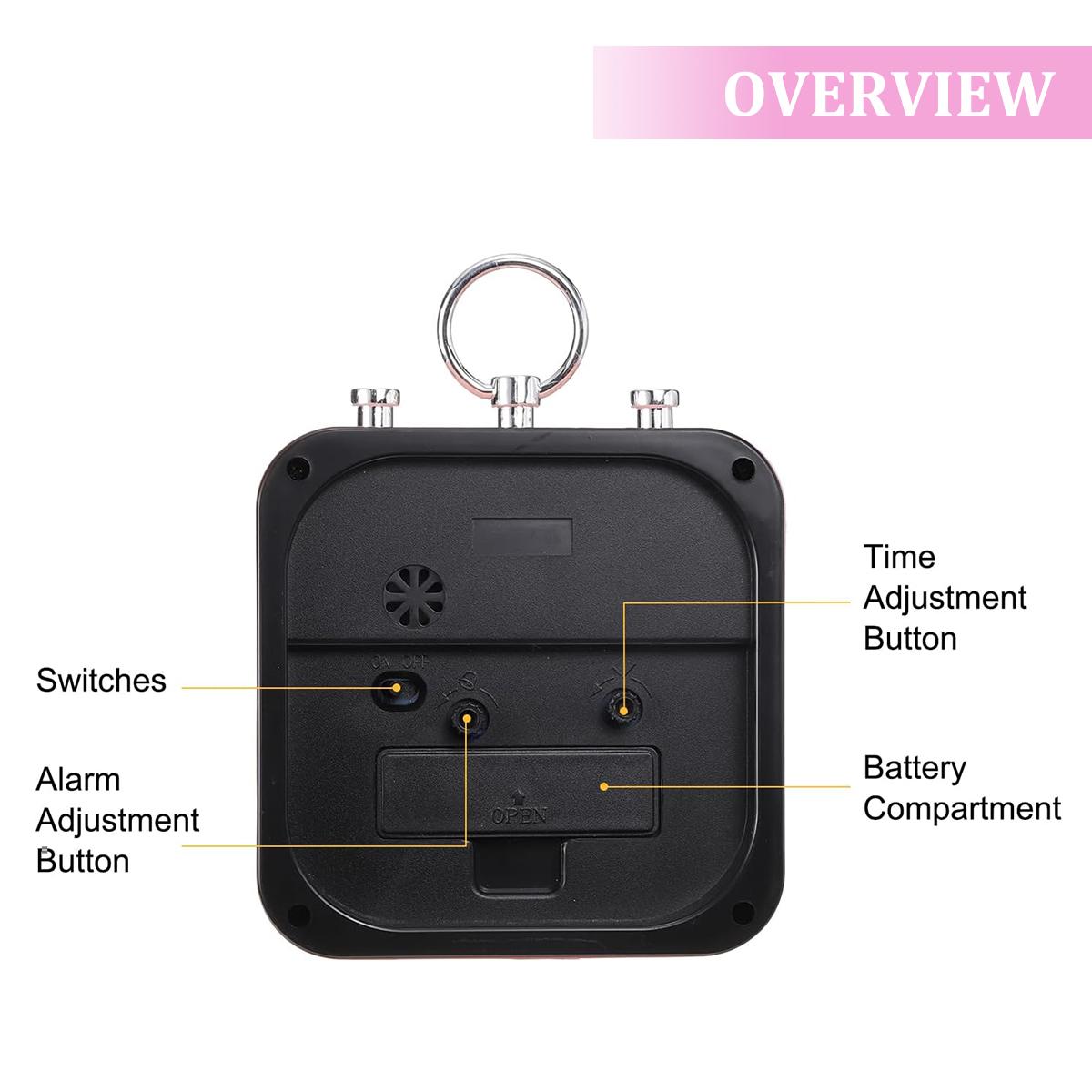 Mini Retro Alarm Clock – Dual Bell High Volume, Battery Powered Small Table Clock with Metal Handle, Portable for Home Office Bedroom Travel