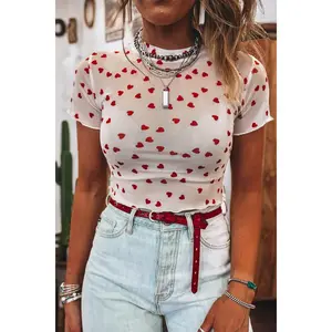 Red Hearts Mesh Top