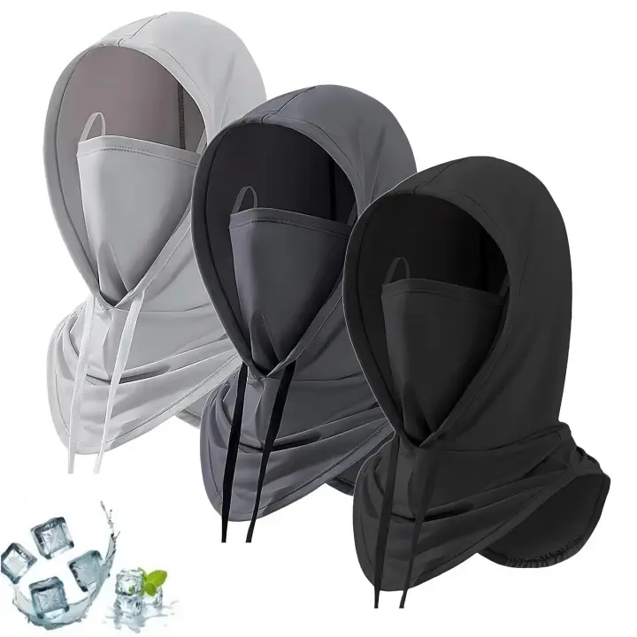 3-Pack Ice Silk Black Balaclava, Motorcycle Mask, Men's Accessories with Adjustable UV Protection & Cooling Wind Guard for Cycling, Fishing, Hiking, Face+Neck Coverage, Balaclava Headwear, Rock Climbing