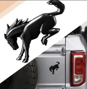 Bronco Horse Emblem; High-Quality ABS Material; Adhesive Attached; Gloss Black