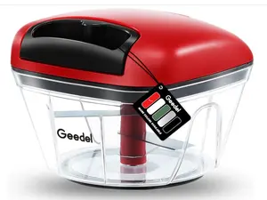 Manual Food Processor Vegetable Chopper, Geedel Pull Chopper with String, Food Chopper Vegetable Cutter for Veggies, Fruits, Salad, Onion, Nuts, Herbs, etc, 2 Cup(500ml), Red