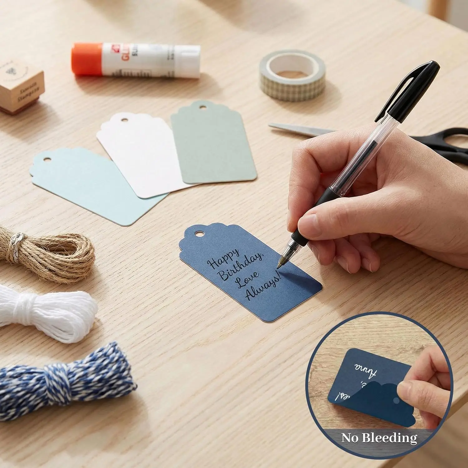 200 PCS Gift Tags with String Attached, 1.57"x2.76" Colored Hang Tags for Clothes DIY Crafts Wedding Holiday Baby Showers Birthdays(Blue)