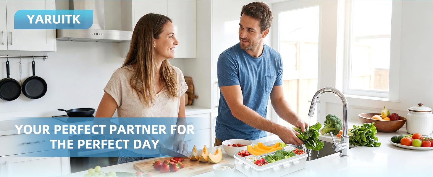 Chilled Snack Box Container with Ice Pack, Portable Travel Food Containers with Lids, Keep Cheese and Fruits Remained Fresh for Hours, Divided Serving Tray for Family Road Trip Beach Picnic