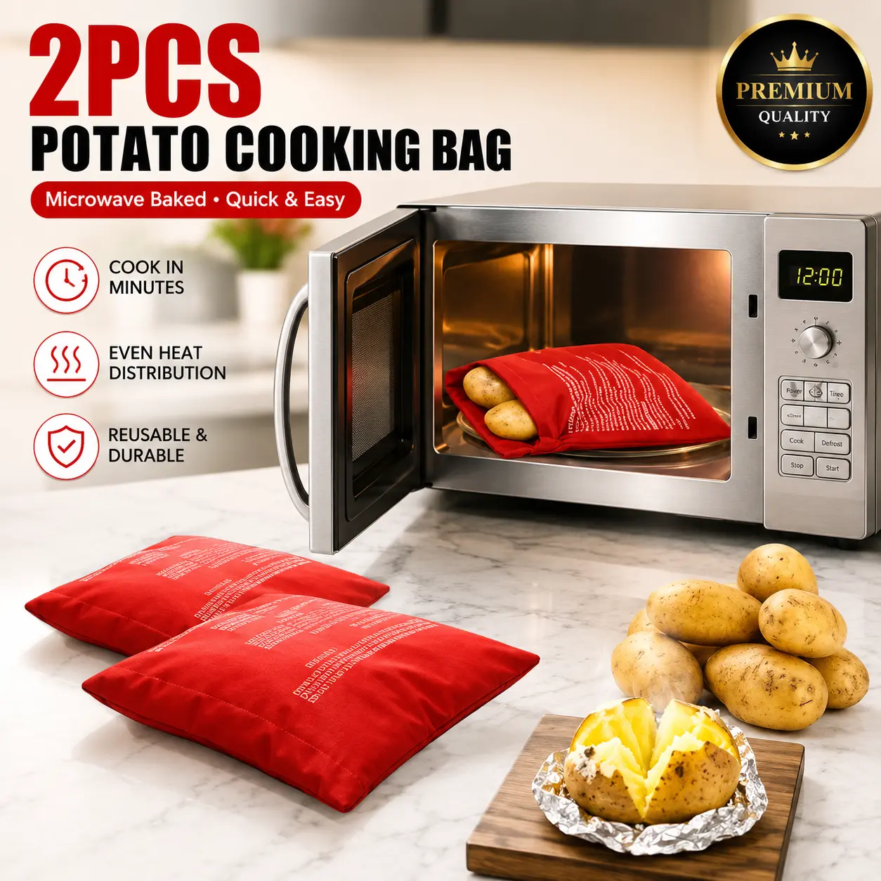 2PCS Heatproof Reusable Microwave Cooking Bags - Kitchen Utensils, Compact Kitchen Gadget, Household Appliance Accessory, Fast Baked Potato Cooker, Quick Steam Pouch with Even Heat Distribution, 2 Cooking Bags
