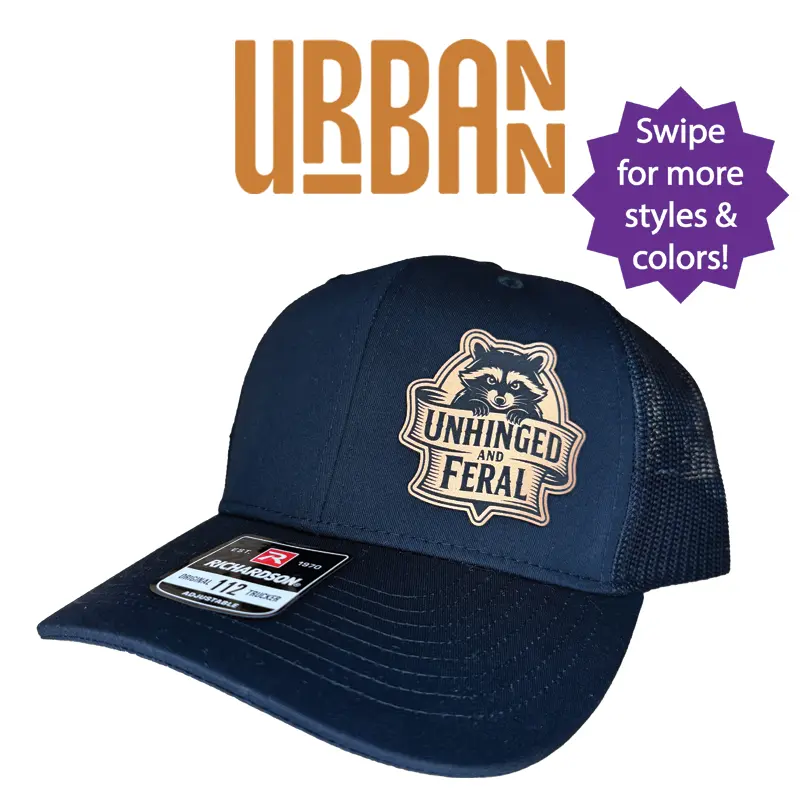 Unhinged and Feral Raccoon Hat - available in Richardson 112 trucker casual cap