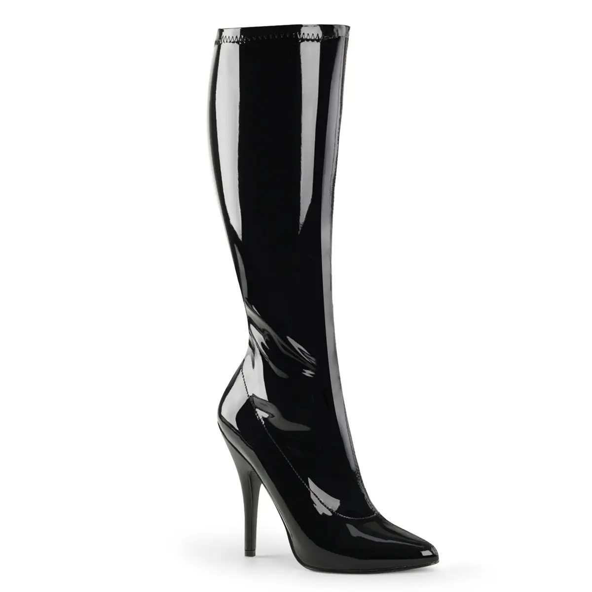 Pleaser Seduce-2000 Women's Plain Stretch Stiletto Knee-High Boots, 5 in Heel with Side Zipper for Performers and Trend-Setters, Stiletto Heel, Stretch Fabric, Evening, Shoe, Footwear, Rubber Sole, All Seasons, Classic, Statement Shoes, Solid, Elegant, Le