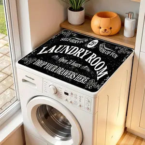 Waterproof Non-Slip Washer and Dryer Top Protector Mat Set, Heat Resistant Silicone Rubber Pads for Laundry Room Kitchen Home Decor Gift Cartoon Table Machine Washable Cover Household Dust Cover Black