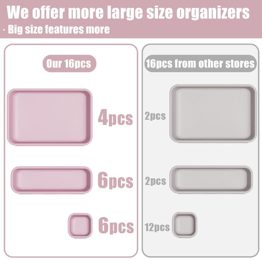 16 Pack Drawer Organizers Plastic Storage Bins 3 Size Versatile Drawer Trays For Bathroom Makeup Bedroom Vanity Kitchen Gadgets Office Desk Accessories Lightweight Washable Storage Boxes 16 Pack Drawer Organizers Plastic Storage Bins 3 Size Versatile Drawer Trays For Bathroom Makeup Bedroom Vanity Kitchen Gadgets Office Desk Accessories Lightweight Washable Storage Boxes
