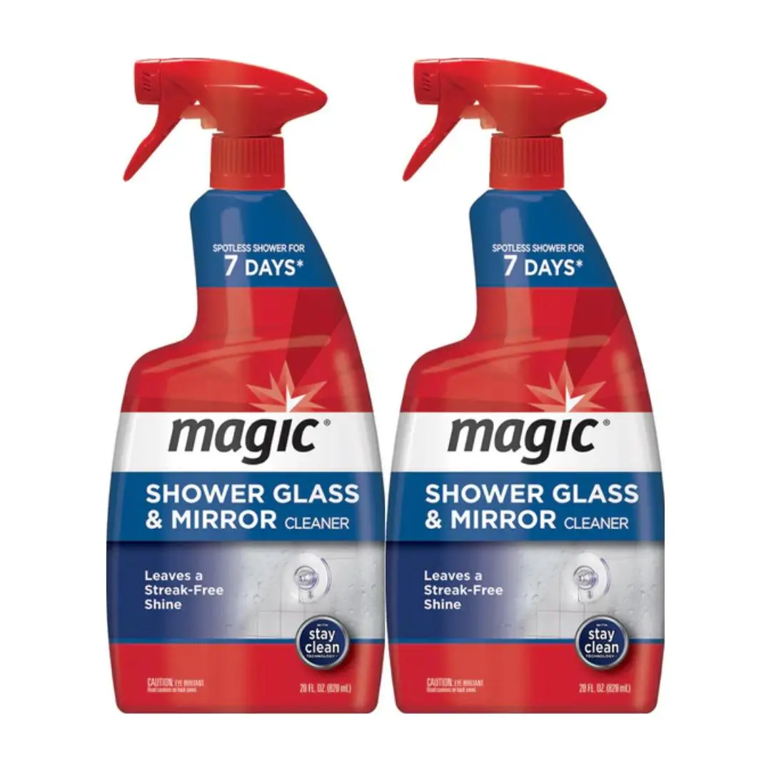 Magic Household 2-Pack 28 oz Liquid Glass Cleaner Spray, Citrus-Scented Ready-to-Use Solution, No-Rinse Stay Clean Tech, 7-Day Spotless Protection, Water-Repelling Sheeting Action, Stain/Soap Scum/Mold Remover for Shower Doors, Mirrors, Windows, Window, S